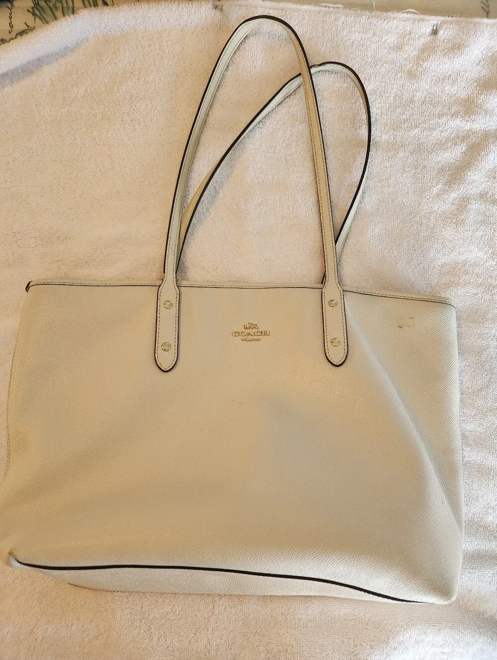 Coach Cream Pebble Leather Tote with Gold Logo
